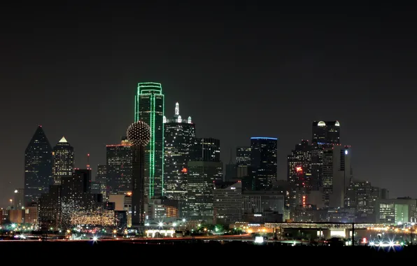 The city, lights, skyscrapers, night, Dallas