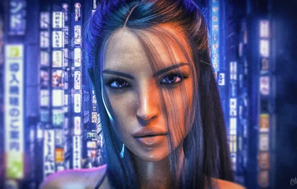 Look, girl, city, brunette, characters, girl, art, cute