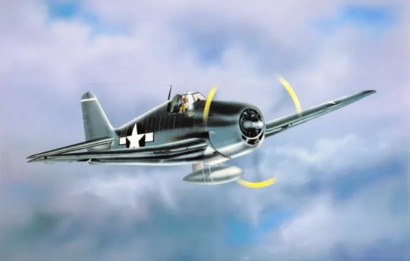 Picture fighter, war, art, airplane, aviation, ww2, The Grumman F6F Hellcat