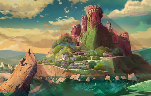 Rock, island, ruins, Guards Cersei morning morning