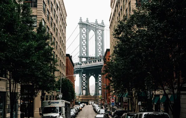 Road, machine, street, building, USA, Brooklyn bridge, New York