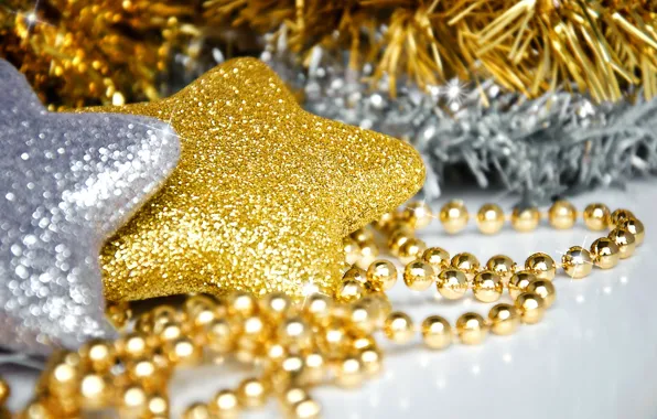 Macro, decoration, holiday, star, new year, beads, stars, gold