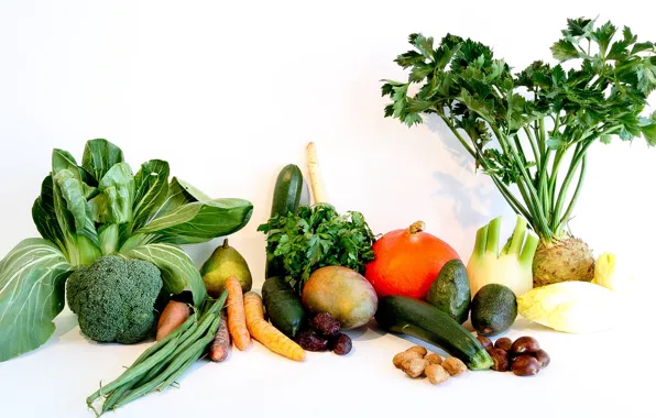 Greens, fruit, vegetables