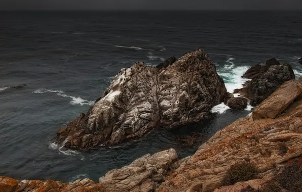 Storm, the ocean, rocks, California, Pinnacole cove, Point Lobos