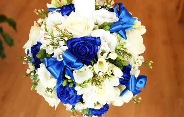 Picture flowers, roses, bouquet, tape, bow, wedding, flowers, bouquet