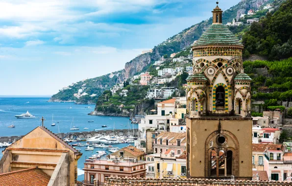 Picture sea, landscape, the city, home, yachts, Italy, Church, Bay