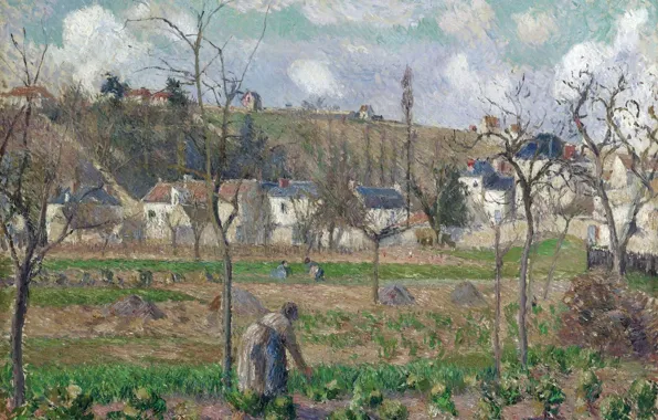 Trees, landscape, home, picture, the beds, Camille Pissarro, Garden of Maubuisson. Pontoise. Mother Belette