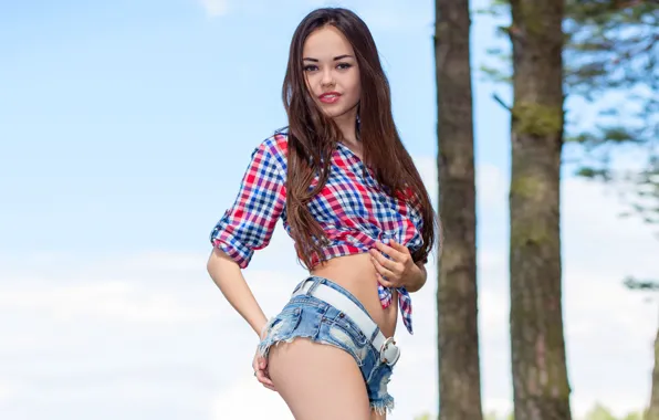 Picture the sky, girl, sweetheart, woman, model, body, shorts, tummy