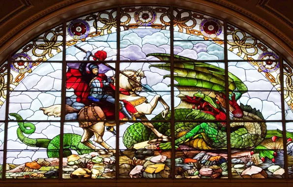 Dragon, England, stained glass, Liverpool, St. George, St George's hall