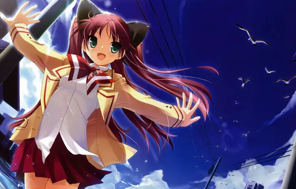 The sky, bird, girl, Joy.