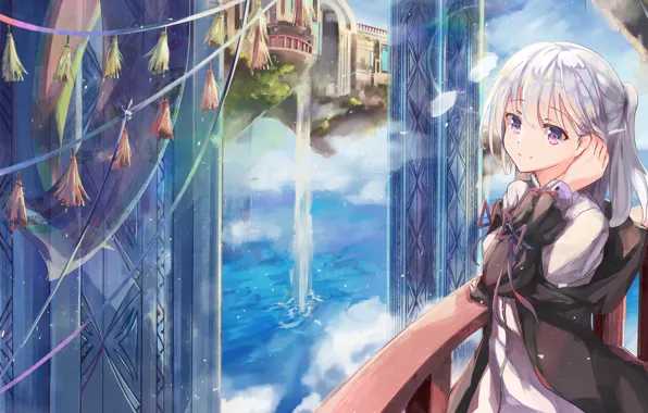 Girl, The city, Waterfall, Fantasy