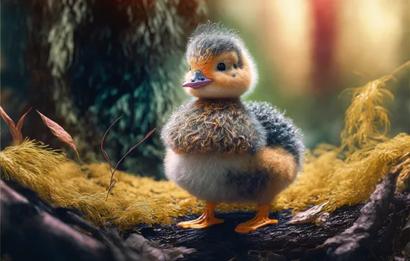 Light, nature, bird, graphics, moss, baby, cub, duck
