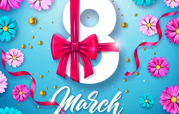 Flowers, holiday, spring, figure, March 8, date, congratulations, postcard