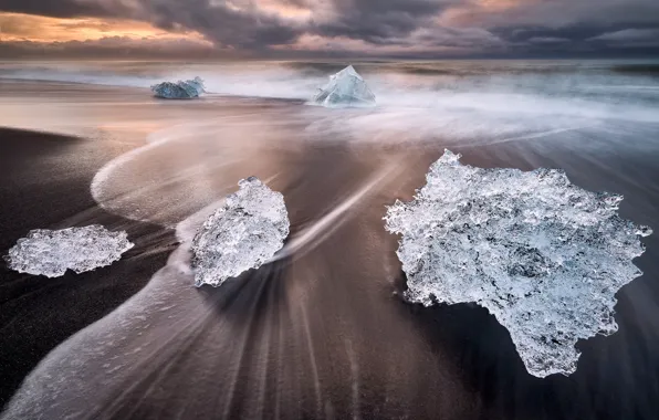 Wave, beach, water, nature, ice, excerpt, Iceland