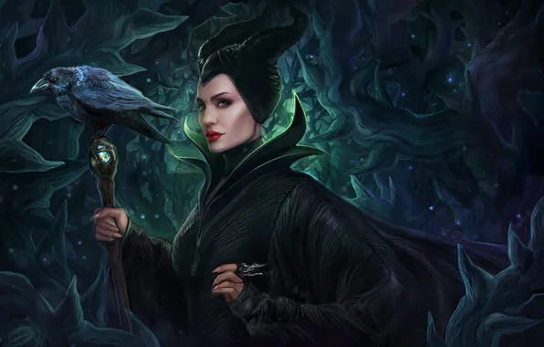 Angelina Jolie, Disney, Raven, art, Maleficent, Maleficent