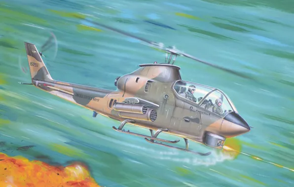 Picture war, art, helicopter, painting, vietnam war, Bell AH-1G Huey Cobra