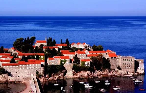 Sea, the city, Adriatica, SV.Stefan, Montenegro