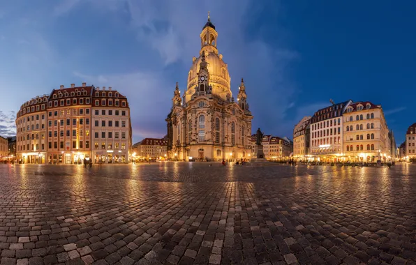 Picture building, the evening, Germany, Dresden, area, Church, Germany, Dresden