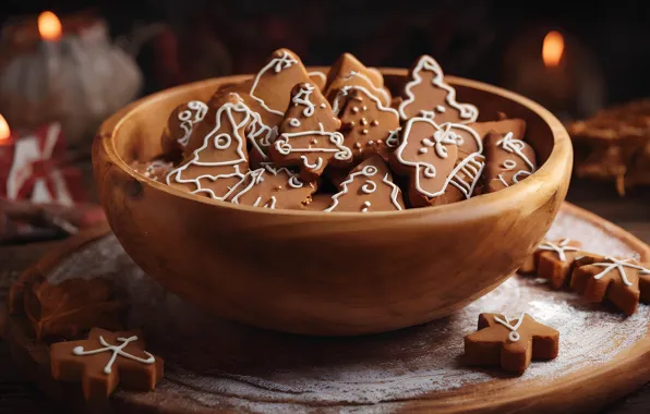 Table, cookies, Christmas, New year, figures