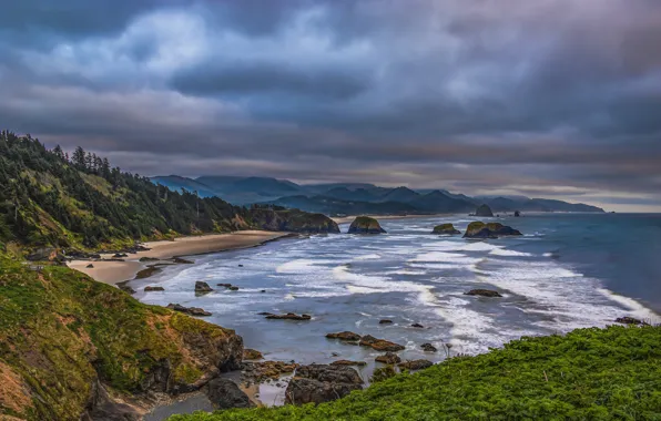 Picture landscape, clouds, nature, the ocean, coast, USA, United States, Oregon
