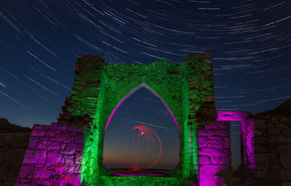 Stars, night, green, Arch, Timelapse, photography