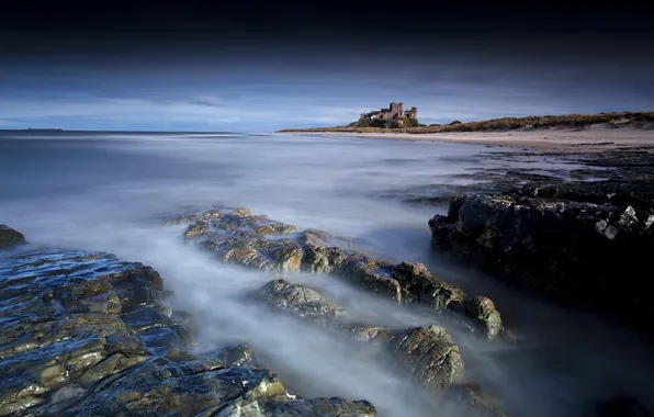 Sea, landscape, England, Bamburgh