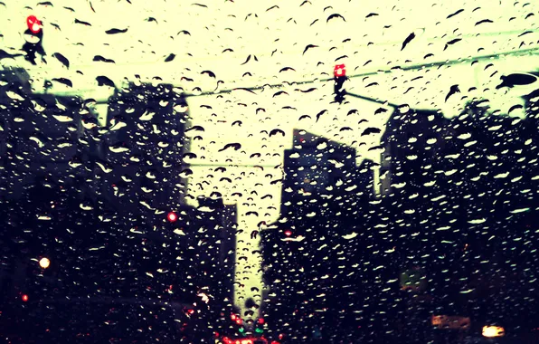 Water, drops, light, machine, the city, rain, street, window