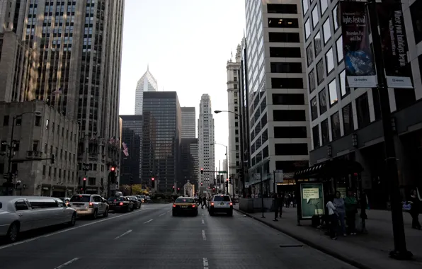 Machine, movement, street, people, building, skyscrapers, Chicago, USA
