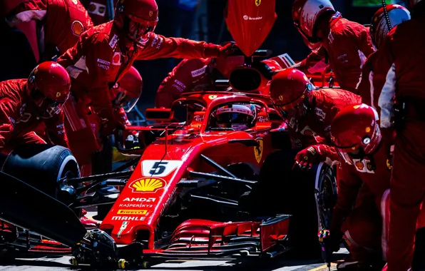 Picture Ferrari, sport, Formula 1, race, men, Sebastian Vettel, pilot, mechanics