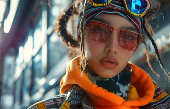 Look, girl, face, the city, portrait, glasses, jacket, braids