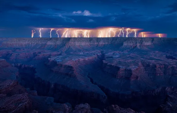 Picture night, nature, lightning, view, Canyon