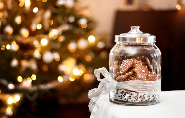 Picture light, decoration, lights, tree, interior, cookies, sweets, New year