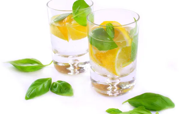 Lemon, glasses, drink, slices, lemonade