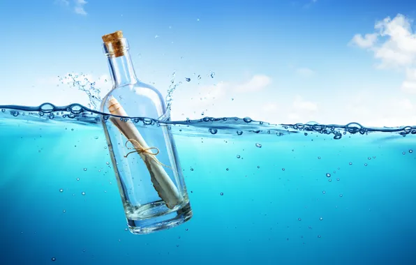 Sea, letter, the ocean, bottle, sea, ocean, blue, water