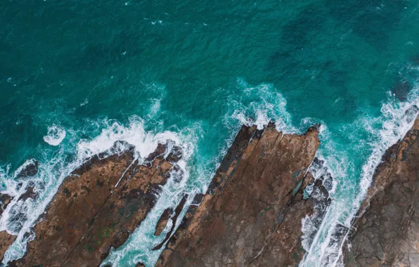 Sea, water, landscape, nature, rocks, shore, the view from the top