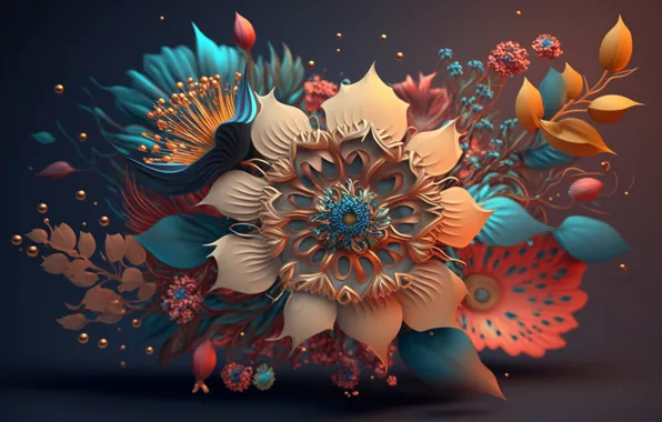 Picture flowers, style, render, boho