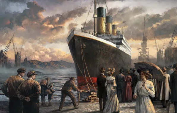 People, art, steamer, painting, titanic, Titanic