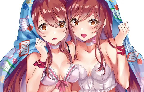 Sexy, cleavage, babydoll, red hair, long hair, girls, brown eyes, boobs