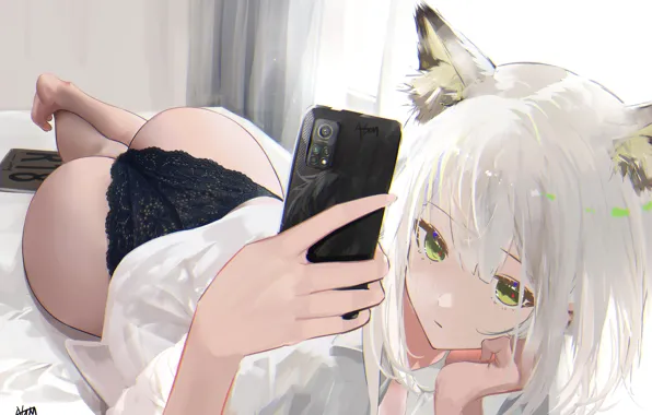Girl, ears, smartphone, Arknights, Calcite