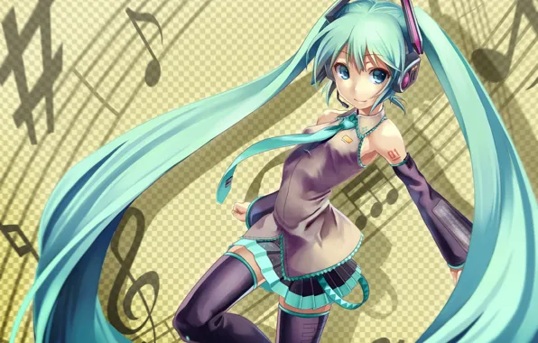 Girl, notes, anime, Hatsune Miku, Vocaloid, art, Nakasaki Hydra