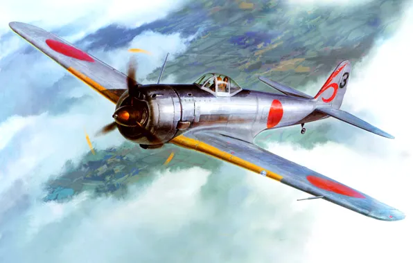 The sky, figure, art, army, Japanese, WW2, Nakajima Ki-43 Hayabusa, (Type 1)