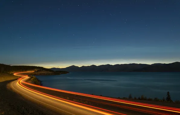 Road, night, lights