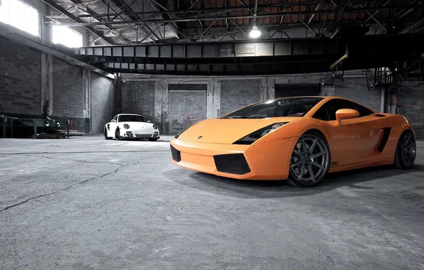 Picture auto, photo, Wallpaper, Lamborghini, Porsche, cars, Gallardo, Porsche