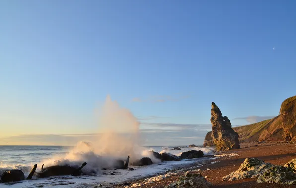 Sea, wave, the sky, squirt, rocks, shore