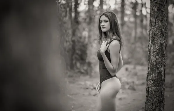 Forest, look, girl, trees, nature, sexy, pose, model