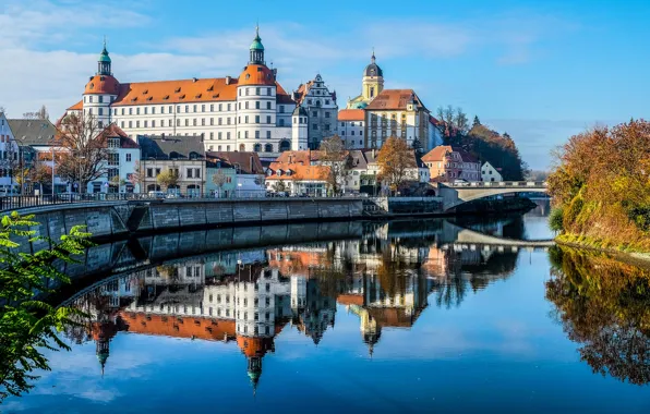 Bridge, river, castle, Germany, Bayern, Church, The Danube, Newburgh