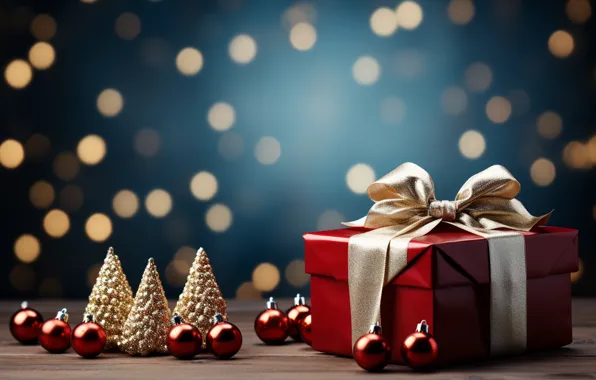 Balls, lights, box, gift, Shine, Christmas, gifts, New year