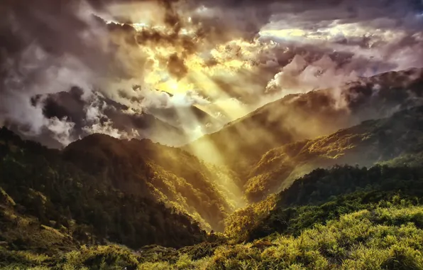 Picture the sun, clouds, mountains, storm