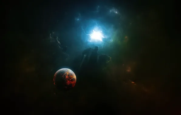 Space, nebula, planet