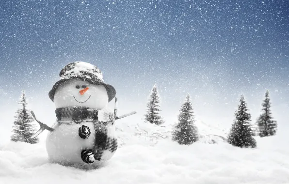Winter, snow, New Year, snowman, Christmas, winter, snow, Merry